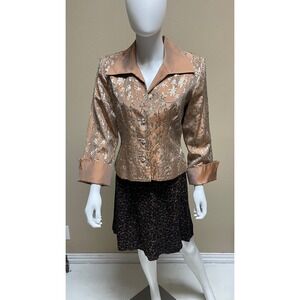 Vintage 80s Elegant Beaded Embroidered Brocade Jacket Satin Collar NWT Size 10